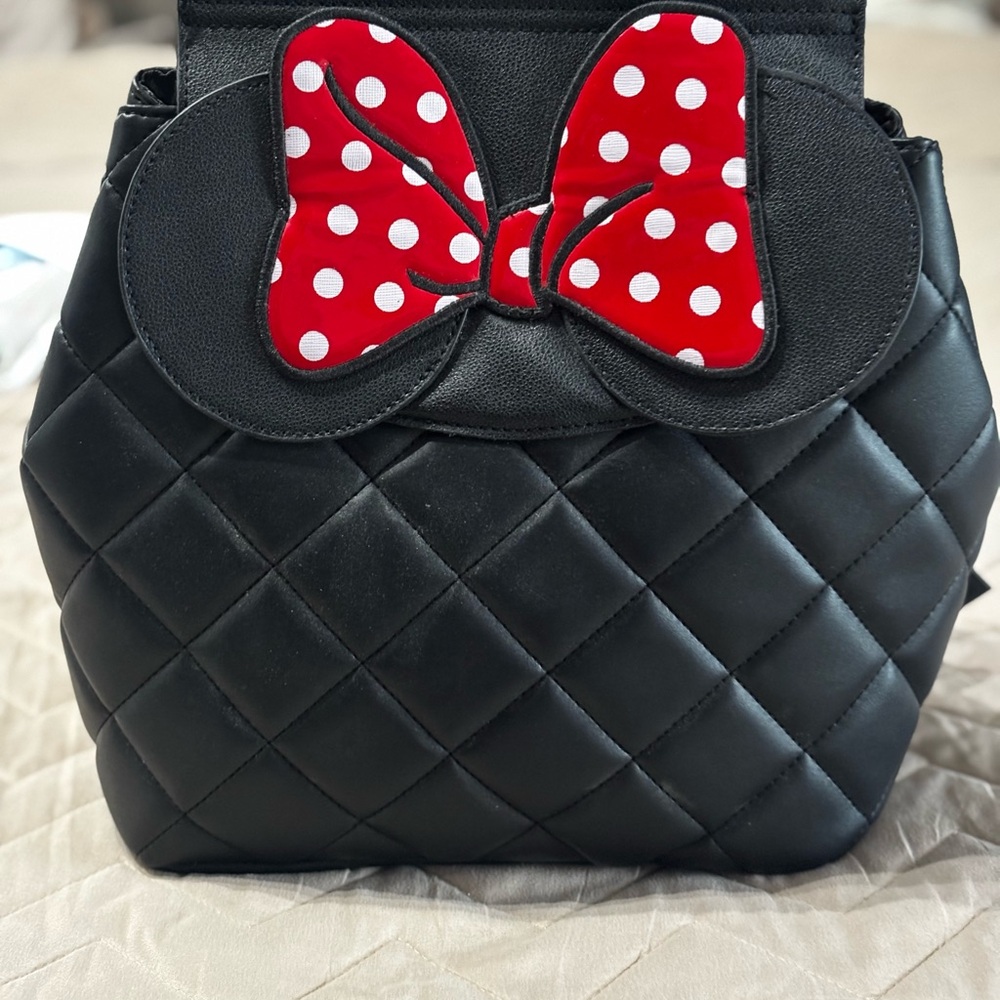 Minnie Mouse Black Quilted backpack/purse Bag with Red Polka Dot Bow